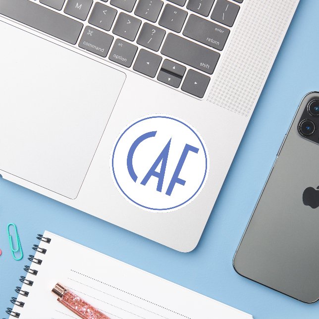 Mit Monogramm Blau und Weiß Kiss Cut Aufkleber (Laptop mit iPhone)