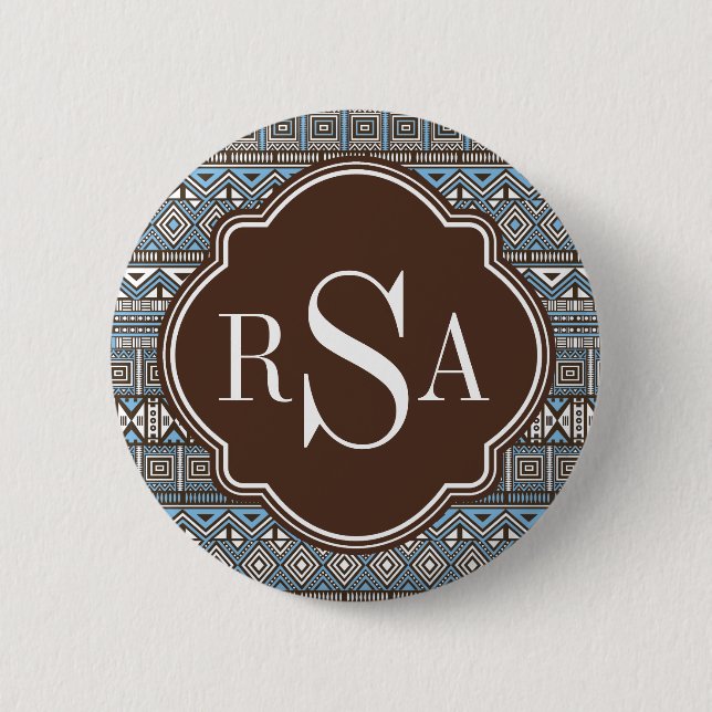 Mit Monogramm blaubraunes Stammmuster Button (Vorderseite)