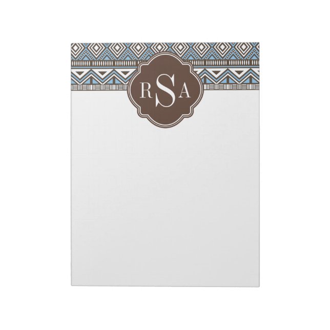 Mit Monogramm blaubraunes Stammmuster Notizblock (Rotiert)