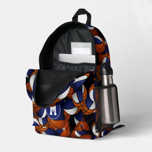Mit Monogramm-blaue Basketball Bedruckter Rucksack (Rückseitige Ecke links (Offen) )