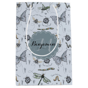 Mit Monogramm blaue Bugs und Insekten Junge Dusche Mittlere Geschenktüte