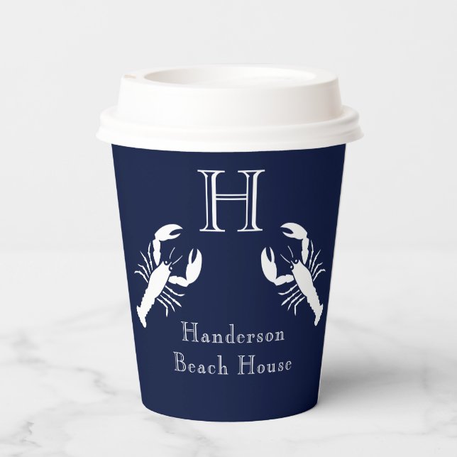 Mit Monogramm blaue Hummer-Nautikerin Pappbecher (Rückseite)