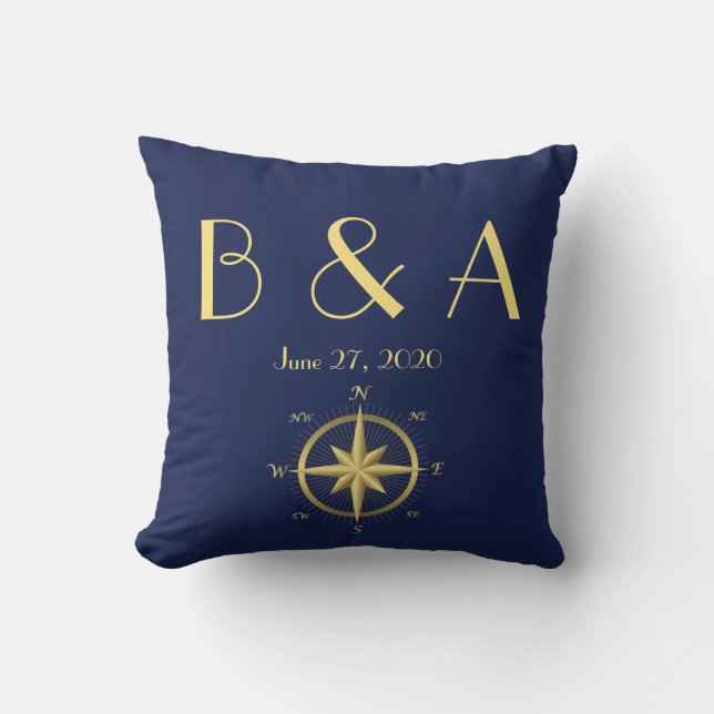 Mit Monogramm blaue kautische Hochzeitskissen Kissen (Vorderseite)