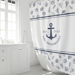 Mit Monogramm blaue Nautikanschor Duschvorhang