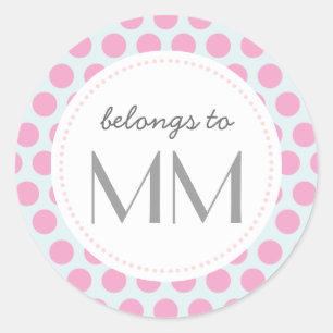 Mit Monogramm blaue und rosa Punkte - DIY-Tags Runder Aufkleber