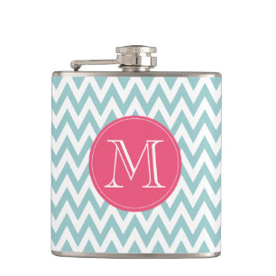 Mit Monogramm blaue und rosa Zickzack Flasche Flachmann