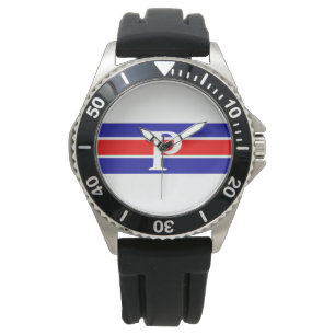 Mit Monogramm blaue und rot-weiße Streifenüberwach Armbanduhr