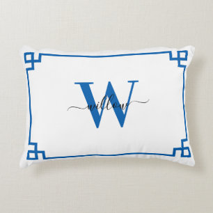 Mit Monogramm blaue und weiße griechische Schlüsse Dekokissen
