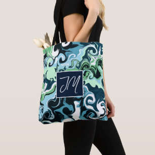 Mit Monogramm blaue und weiße Marmorkunst Tasche
