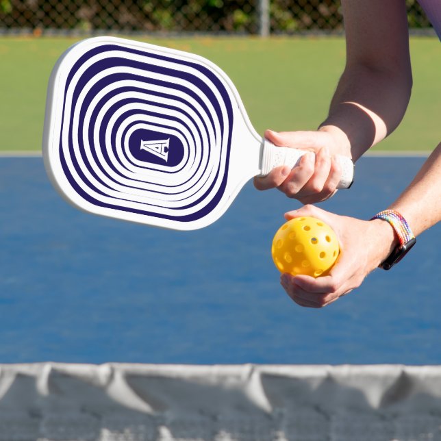 Mit Monogramm blaue und weiße optische Illusion Pickleball Schläger (InSitu)
