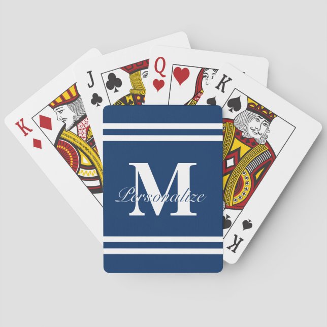 mit Monogramm blaue und weiße Streifen Spielkarten (Rückseite)