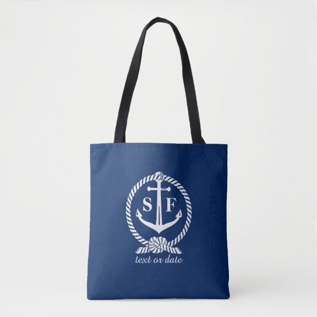 Mit Monogramm blaue und weiße Verankerung Tasche (Vorderseite)