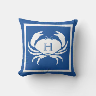 Mit Monogramm blaue weiße Krabbenpilze Kissen