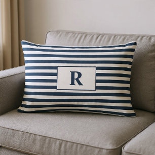 Mit Monogramm blaue/weiße Streifen Lendenkissen