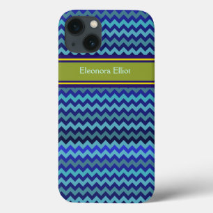 mit Monogramm blaue Zickzack Streifen Case-Mate iPhone Hülle