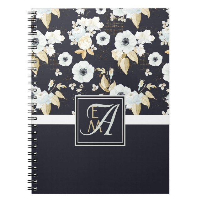 mit Monogramm blaues Blumendekor Anemone Notizblock (Vorderseite)