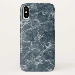 Mit Monogramm blaues graues Marmormuster Case-Mate iPhone Hülle