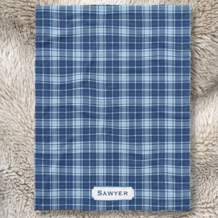 Mit Monogramm blaues kariertes rustikales Preppy Fleecedecke