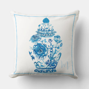 Mit Monogramm blaues Muster Ginger Jar Kissen
