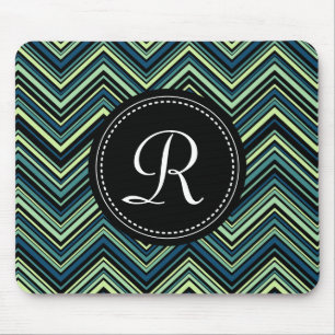 Mit Monogramm blaues Tribal-Zickzack Muster Mousepad