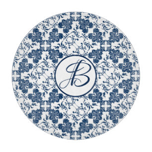 Mit Monogramm blaues und weißes englisches Gebiet Schneidebrett