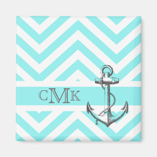 Mit Monogramm Blaugrauer Anker Magnet