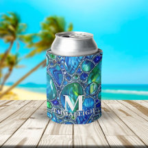 Mit Monogramm blaugrüne Glass-Edelsteine