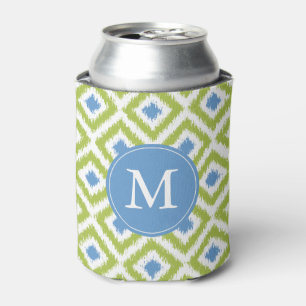 Mit Monogramm blaugrünes Ikat Diamonds-Muster Dosenkühler