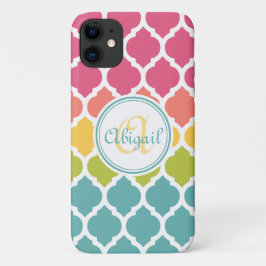 Mit Monogramm blaurosa marokkanisches Gittermuster Case-Mate iPhone Hülle