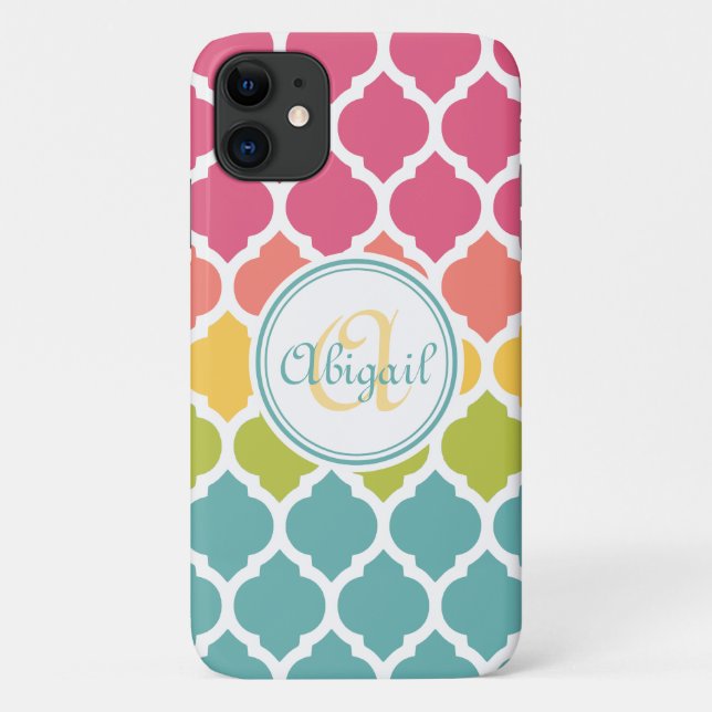 Mit Monogramm blaurosa marokkanisches Gittermuster Case-Mate iPhone Hülle (Rückseite)