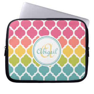 Mit Monogramm blaurosa marokkanisches Gittermuster Laptopschutzhülle