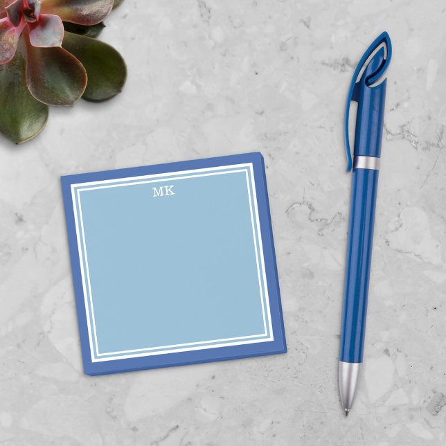 Mit Monogramm blauweiße Grenzen Post-it Klebezettel (Von Creator hochgeladen)