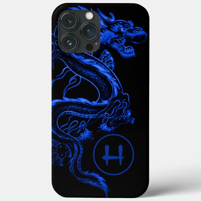 Mit Monogramm Blue-Asian-Dragon Case-Mate iPhone Hülle (Rückseite)