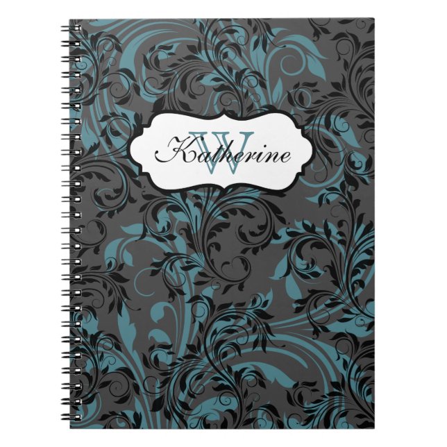 Mit Monogramm Blue Black Gray Scrollnotebook Notizblock (Vorderseite)