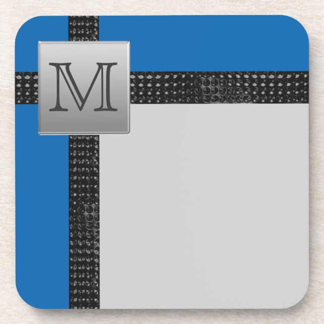 Mit Monogramm Blue Black Gray Untersetzer Set (6) (Vorderseite)