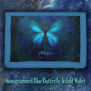 Mit Monogramm Blue Butterfly Trifold Geldbörse