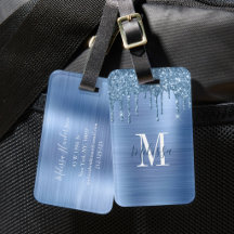 Mit Monogramm Blue Glitzer Tropfen Brushed Metal