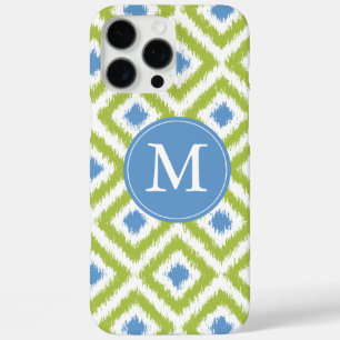 Mit Monogramm Blue Green Diamond Ikat Pattern title_seo2