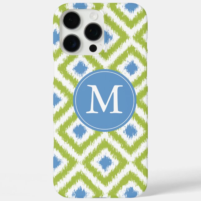 Mit Monogramm Blue Green Diamond Ikat Pattern title_seo2 (Rückseite)