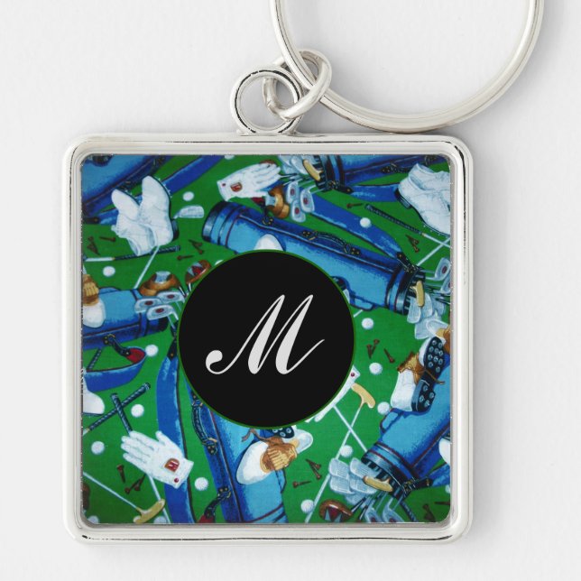 Mit Monogramm Blue & Green Golfing Key Chains Schlüsselanhänger (Vorne)