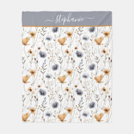 Mit Monogramm Blue Grey Beige White Boho Floral Fleecedecke