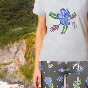 Mit Monogramm Blue Hibiskus Yoga Fitness Top