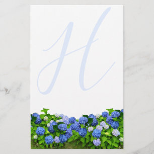 Mit Monogramm Blue Hydrangea Garden Schreibpapier