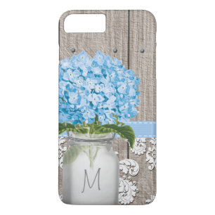 Mit Monogramm Blue Hydrangea Mason Jar Case-Mate iPhone Hülle