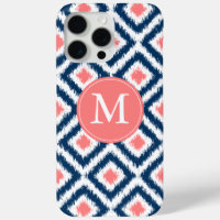Mit Monogramm Blue und Coral Diamonds Ikat Muster