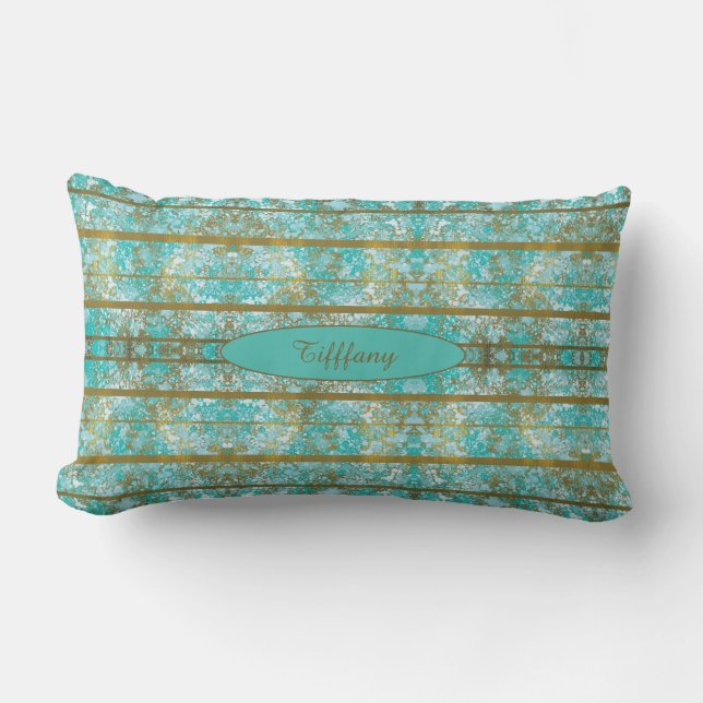 Mit Monogramm Blues- und Goldmuster Lendenkissen (Vorderseite)