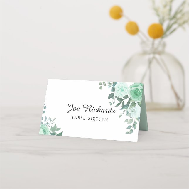 Mit Monogramm Blume im Grünen Hochzeit Platzkarte (Vorderseite)