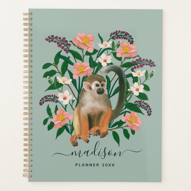 Mit Monogramm Blumenaffe 2023 Planer (Vorderseite)