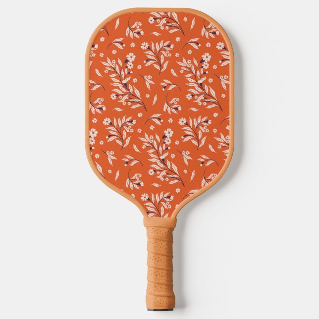Mit Monogramm Blumeninitialen Orange & Pink Pickleball Schläger (Vorderseite)