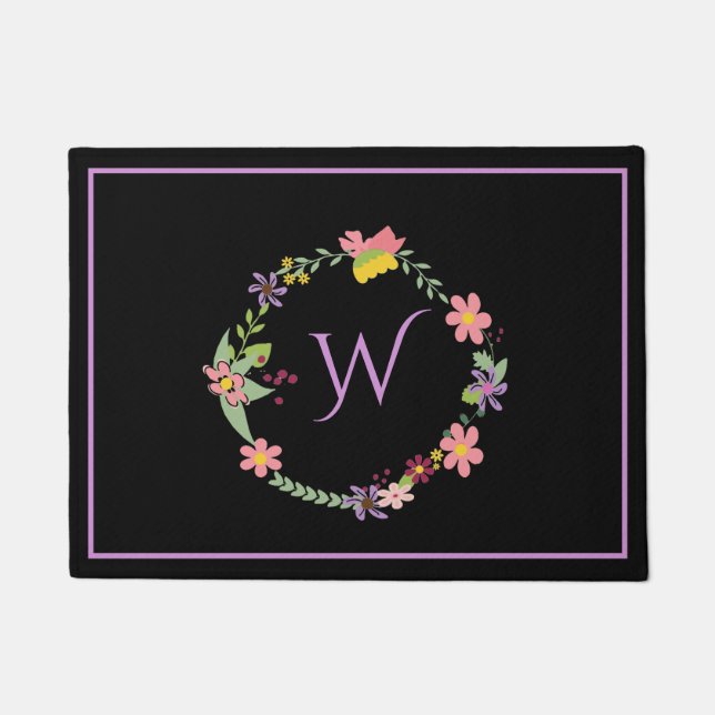 Mit Monogramm Blumenmatte Fußmatte (Vorderseite)